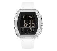 Orologio digitale da uomo, quadrato, impermeabile, sportivo, orologio da polso per uomo, alla moda, con grande numero, allarme LED, con cinturino in silicone, bianco
