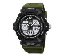 Orologio Digitale da Uomo Stile Militare, Impermeabile 50M, Sportivo con Timer, Luce EL, Doppio Fuso Orario, Perfetto per Fitness, Allenamento e Missioni Outdoor(Green)