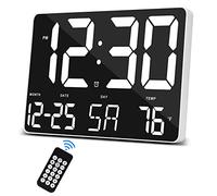 Orologio digitale grande,display da 11,5" con telecomando,orologio da parete LED di grandi dimensioni con datario,12/24,sveglia snooze,per casa,camera da letto,ufficio,palestra,orologio bianco,parola