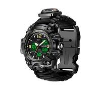 Orologio digitale militare 23 in 1, tattico, multifunzione, regolabile, impermeabile, sportivo, doppio quadrante, con bussola e cinturino in paracord, Nero, Digitale