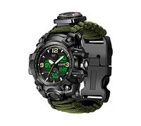 Orologio digitale militare 23 in 1, tattico, multifunzione, regolabile, impermeabile, sportivo, doppio quadrante, con bussola e cinturino in paracord, Verde militare mimetico., Tattico