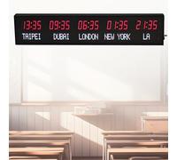 Orologio Digitale Multi-Tempo LED, Montato a Parete con luminosità Regolabile e Telecomando, Che Mostra 5 Città globali