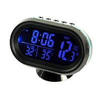 Orologio digitale per auto, termometro per auto, voltmetro auto, DC 12-24 V, 4 in 1, orologio per auto, termometro per interni ed esterni, display digitale, LCD (blu)