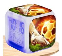 Orologio digitale per bambini a forma di pallone da calcio, sveglia notturna colorata, 8 cm, sveglia a cubo, sveglia multifunzionale che cambia colore per visualizzare ora e temperatura