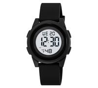 Orologio Digitale per Bambini, Impermeabile 50M, Sportivo con Luce LED, Sveglia, Data, Cronometro, Giorno della Settimana, Formato 12/24h, Cinturino PU Comodo(Black)