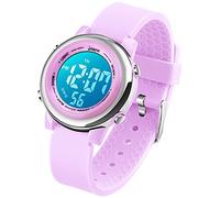 Orologio digitale per bambini, sportivo, per ragazzi, ragazze, impermeabile, con sveglia, data, cronografo con 7 LED, retroilluminazione a LED, per bambini e ragazzi, colore: lavanda