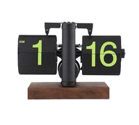 Orologio digitale ribaltabile retrò, orologio meccanico automatico da 12 ore che gira la pagina Numeri grandi Orologi da scrivania su un lato con base in legno per l'arredamento (Pagina verde con