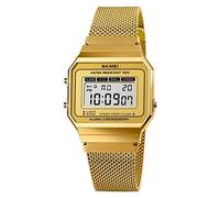 Orologio digitale sportivo da uomo a LED, quadrante sottile, orologio da polso digitale da uomo, cinturino in acciaio inox, impermeabile, Oro, Digitale