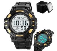 Orologio Digitale Tattico da Uomo, Impermeabile 50M, Sportivo Multifunzione con Ampio Display, Luce EL, Doppio Fuso Orario, Cronometro, Sveglia, Timer, Formato 12/24h(Yellow A)