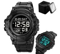 Orologio Digitale Tattico da Uomo, Impermeabile 50M, Sportivo Multifunzione con Ampio Display, Luce EL, Doppio Fuso Orario, Cronometro, Sveglia, Timer, Formato 12/24h(Black B)