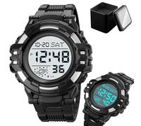 Orologio Digitale Tattico da Uomo, Impermeabile 50M, Sportivo Multifunzione con Ampio Display, Luce EL, Doppio Fuso Orario, Cronometro, Sveglia, Timer, Formato 12/24h(Silver A)