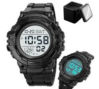 Orologio Digitale Tattico da Uomo, Impermeabile 50M, Sportivo Multifunzione con Ampio Display, Luce EL, Doppio Fuso Orario, Cronometro, Sveglia, Timer, Formato 12/24h(BlackA)