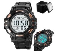 Orologio Digitale Tattico da Uomo, Impermeabile 50M, Sportivo Multifunzione con Ampio Display, Luce EL, Doppio Fuso Orario, Cronometro, Sveglia, Timer, Formato 12/24h(Rose gold A)