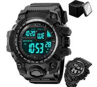 Orologio Digitale Tattico da Uomo per Esterni, Doppio Fuso Orario, Cronografo, Sveglia, Formato 12/24h, Retroilluminazione, Impermeabile 50M, Resistente per Escursioni o Uso Quotidiano(Black 3)
