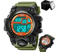 Orologio Digitale Tattico da Uomo per Esterni, Doppio Fuso Orario, Cronografo, Sveglia, Formato 12/24h, Retroilluminazione, Impermeabile 50M, Resistente per Escursioni o Uso Quotidiano(Orange 1)