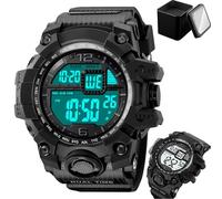 Orologio Digitale Tattico da Uomo per Esterni, Doppio Fuso Orario, Cronografo, Sveglia, Formato 12/24h, Retroilluminazione, Impermeabile 50M, Resistente per Escursioni o Uso Quotidiano(Black 2)