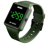 Orologio digitale unisex quadrato con quadrante grande a LED, elettronico, da uomo, donna, studente, in silicone (verde)