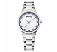 BERING 32327-701 Orologio da polso al quarzo da donna, cassa in acciaio inox color argento da 27 mm, quadrante bianco, cinturino in acciaio inox con elementi in ceramica, 5 ATM