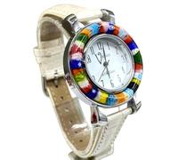 Orologio Donna watch in Vetro di Murano Murrina Millefiori 35mm (PERLATO)