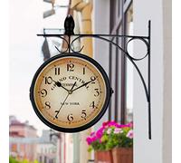 Orologio Double Face Giardino Train Gare Orologio da Muro, Tentazione murale in Ferro Aspetto Antico Orologio da Stazione retrò a due Facce, Facile da leggere, Montabile a parete per la Decorazione
