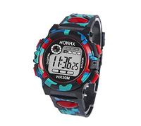 Orologio elettronico multifunzione sportivo per bambini, ragazzi, ragazze, colore: foglia di tè, Rosso, misura unica