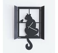 Orologio "Gatto alla Finestra" pendolo Nero Goffrato Arti & Mestieri