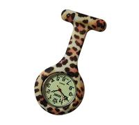 Orologio giallo, stile leopardo con quadrante luminoso, in silicone, spilla per camice da infermiere o medico, con meccanismo giapponese di qualità premium