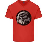 Orologio Grim Reaper Teschio Biker Gotico Demone Uomo V-Neck Maglietta In Cotone