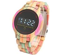Orologio in legno Touch Screen LED Orologio elettronico in legno Orologio da uomo digitale con cinturino in legno Chiusura pieghevole Sport Casual Orologi da uomo Regali,B