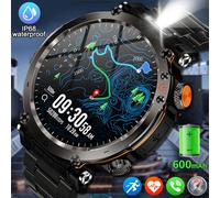 Orologio intelligente sportivo all'aperto resistente e durevole per uomo KENPANG 2025, chiamate senza fili (ricezione/effettuazione), torcia LED, tracciamento dei movimenti, bussola, più modalità spor