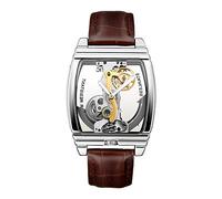 Orologio meccanico automatico trasparente da uomo Steampunk scheletro a carica automatica cinturino in pelle orologio da uomo montre Homme, Marrone e argento., Cinturino