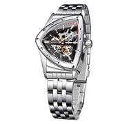 Orologio meccanico automatico triangolare con scudo dorato, quadrante oversize completamente scavato, movimento automatico, cinturino in acciaio inossidabile largo 20 mm, forte e durevole, Bracciale