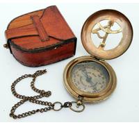Orologio meridiana con cassa in pelle stile antico a bussola in ottone steampunk