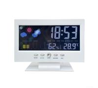 Orologio meteo a LED attivato dalla voce che combina ora, data, temperatura, umidità e funzioni di allarme con calendario (bianco)