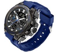 Orologio militare, da uomo, digitale, militare, per attività all'aria aperta, grande, 5 ATM, impermeabile, digitale, cronografo, da uomo, colore nero e verde, Blu, cinghia