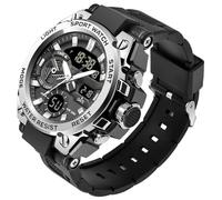 Orologio militare, da uomo, digitale, militare, per attività all'aria aperta, grande, 5 ATM, impermeabile, digitale, cronografo, da uomo, colore nero e verde, argento, cinghia
