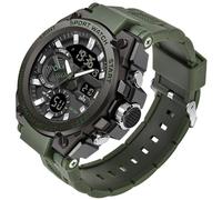 Orologio militare, da uomo, digitale, militare, per attività all'aria aperta, grande, 5 ATM, impermeabile, digitale, cronografo, da uomo, colore nero e verde, verde militare, cinghia