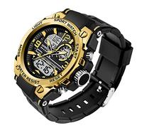 Orologio militare da uomo, tattico, impermeabile, per sport all'aria aperta, analogico, digitale, multifunzione, doppio display, orologio da polso da uomo (oro nero), Oro e nero., Orologi militari