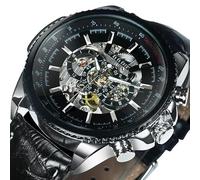 Orologio militare per uomo scheletro orologi meccanici automatici da polso di marca superiore lusso 2021 argento oro pelle relógio masculino, Nero