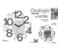 OROLOGIO MODERNO PARETE NUMERI GRANDI RILIEVO 3D SILENZIOSO BIANCO GRIGIIO 34 CM