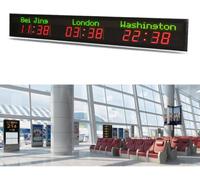 Orologio Mondiale Digitale LED, Cornice Lega Alluminio, Tensione Globale 95-240V, Montaggio Parete/Soffitto per Hotel Uffici Aeroporti Stazioni - Display 6 Città con Wi-Fi,3 Time
