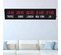 Orologio Multi-fuso Orario per Hotel, Orologio Mondiale Con 5 Città, Orologio Mondiale a LED, Orologio Mondiale Con 5 Fusi Orari Montato a Parete, Per Hotel, Aeroporti,Red+white