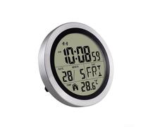 Orologio multifunzione in plastica IP44 resistente agli spruzzi d'acqua | Ora, temperatura, data, giorno della settimana in 8 lingue, display LCD chiaro, ideale per una panoramica