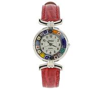Orologio Murano Millefiori Con Cinturino In Pelle - Argento Rosso