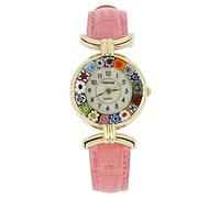 Orologio Murano Millefiori con cinturino in pelle - rosa multicolore