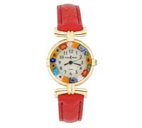 Orologio Murano Millefiori Con Cinturino In Pelle - Rosso Multicolor