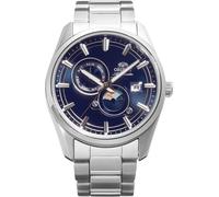 Orient Stretto Sun & Moon RA-AK0315L30B - Orologio meccanico automatico da uomo, 41,5 mm, quadrante multicolore, cassa e bracciale in acciaio inox, vetro zaffiro, fondello e datario