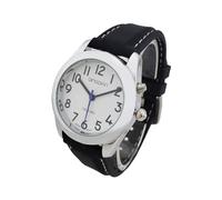 Orologio parlante inglese adatto per persone di mezza età e anziane e persone ipovedenti, guscio d'argento, cinturino nero, stile neutro per uomini e donne