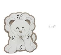 Orologio per bambini a forma di leone in legno bianco e tortora, bomboniere Re Leone per battesimo, comunione, completo di scatola regalo (Kit 1 pz., (B) personalizza confezione)