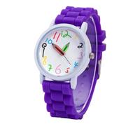 Orologio per bambini con cinturino in silicone con impugnature a matita, numeri grandi, display con gancio di sicurezza, per scuola, divertimento, lezione, osservatore del tempo, Viola